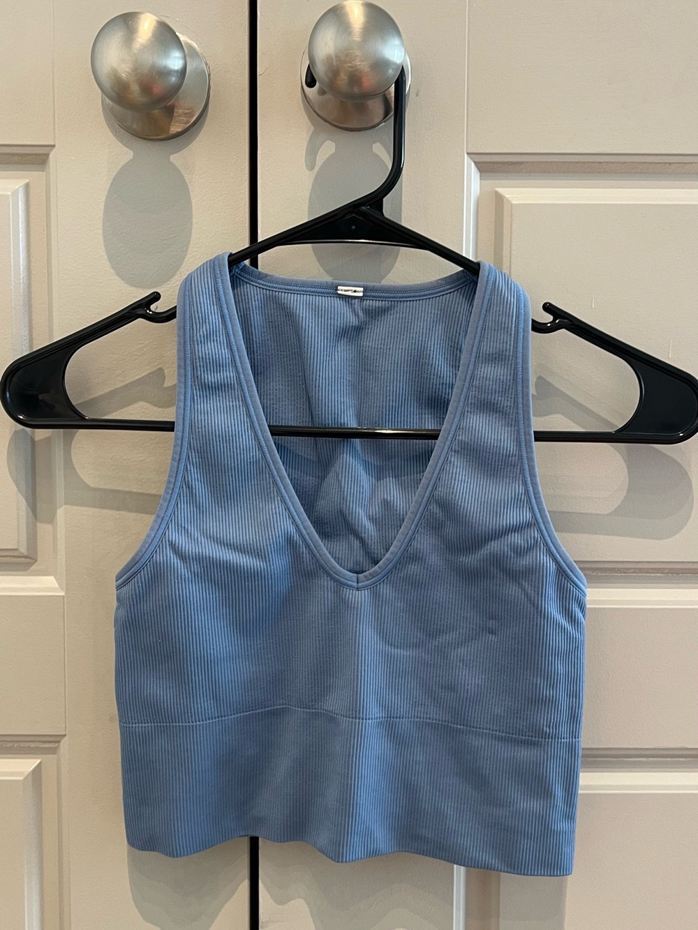 Athleta Ribbed V-Neck Crop Tank - Slate Blue